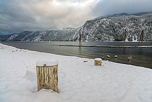 雪,海滩,湖,风景,图像,冬天,州立公园,爱达荷