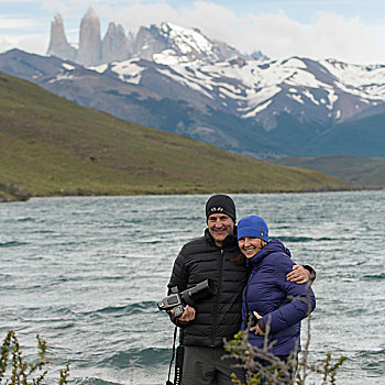 头像,情侣,山脉,背景,托雷德裴恩国家公园,巴塔哥尼亚,智利