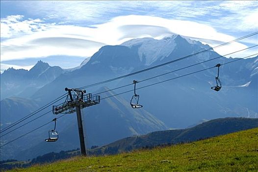 空中缆椅,正面,山,上萨瓦,法国
