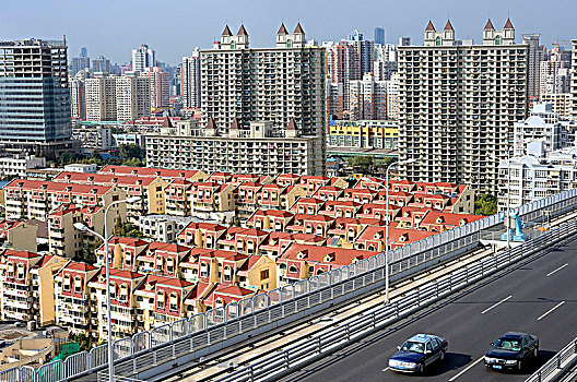 中国,上海,城市,公路,高处,住宅,建筑