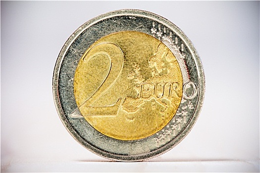 特写,老,2欧元,硬币