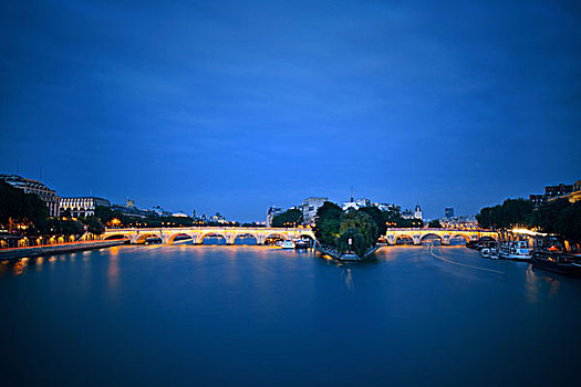 塞纳河,桥,夜晚,巴黎,法国