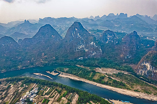 广西桂林山水漓江风光喀斯特地貌自然风光航拍