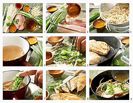 面条汤,照烧汁,鸡胸,日本