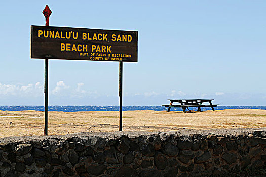 标识,黑沙,海滩,夏威夷大岛,夏威夷,美国