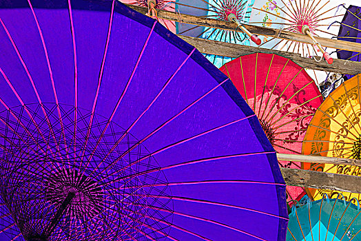 彩色,纸,伞,展示,仰光,缅甸