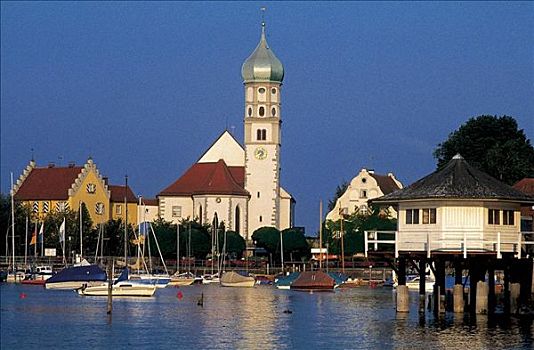 船,湖,岸边,教堂,博登湖区,德国,欧洲