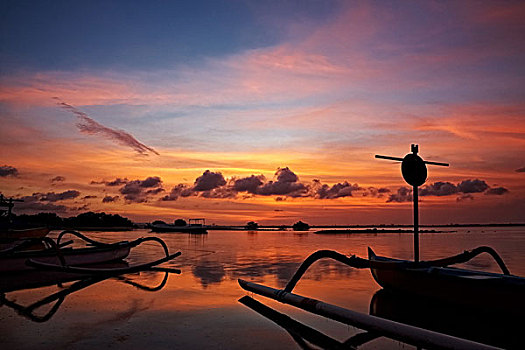 日落,上方,传统,渔船,巴厘岛,印度尼西亚