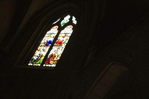 仰视,彩色玻璃窗,教堂,波尔多,阿基坦,法国