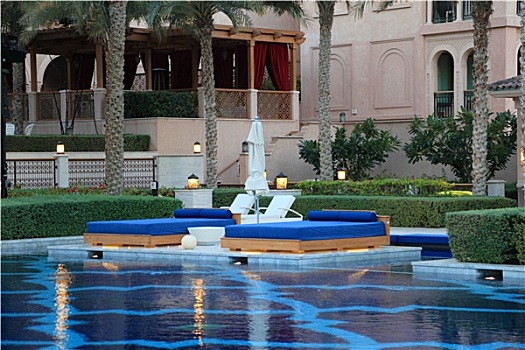 游泳池,太阳椅,度假酒店,迪拜,阿联酋