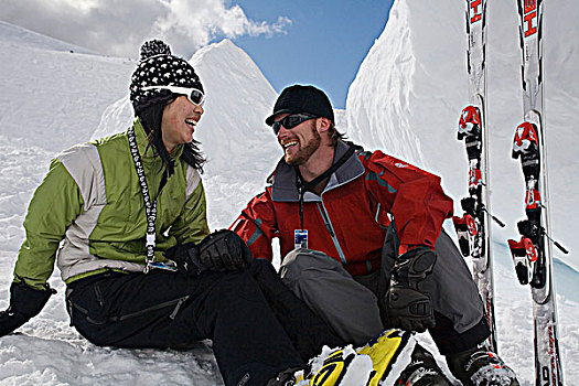 伴侣,享受,休息,滑雪,不列颠哥伦比亚省,加拿大