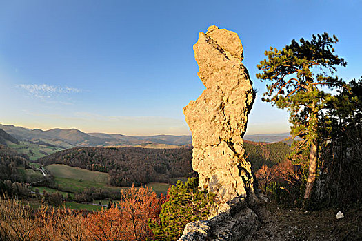 石头,尖顶,日落,山谷,下奥地利州,奥地利,欧洲