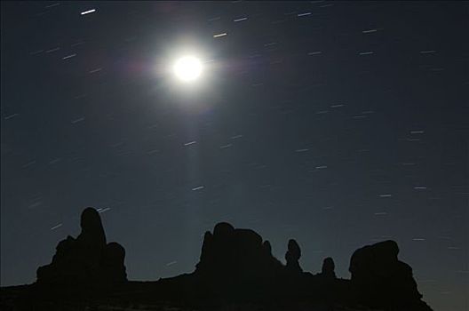 美国,犹他,拱门国家公园,夜晚,风景,星迹,月亮