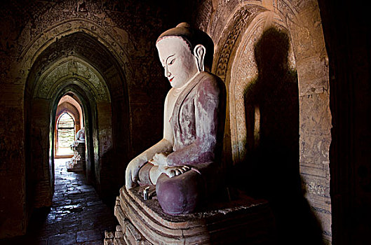 坐,佛,雕塑,老,蒲甘,异教,缅甸,亚洲