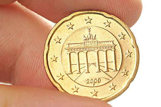 手指,拿着,欧元,硬币,勃兰登堡,大门,微距