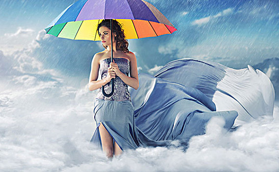 女人,彩色,宽,伞
