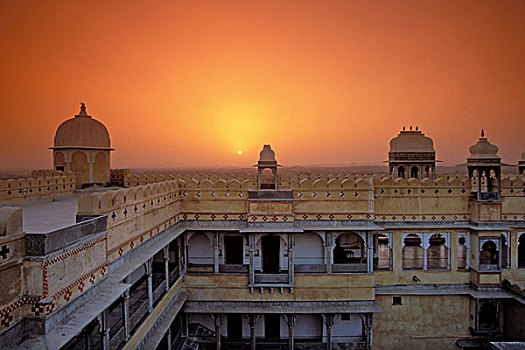 堡垒,宫殿,酒店,日落,拉贾斯坦邦,印度,亚洲