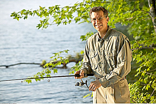 钓鱼,男人,贝尔格莱德湖区,缅因,美国