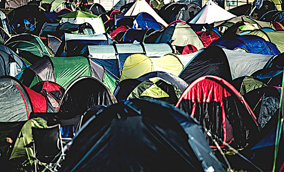 帐篷,草地,一起,户外,音乐,节日,夏天,露营,地点