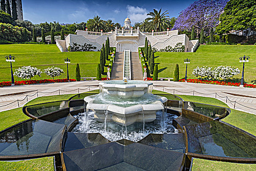 喷泉,层次,巴哈教堂,花园,海法,以色列