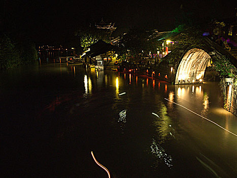 浙江,桐庐,乌镇水乡夜景