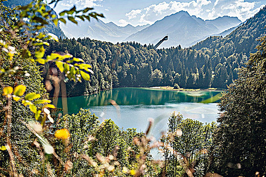 湖,奥伯斯多夫,跳台滑雪,背景,巴伐利亚,德国