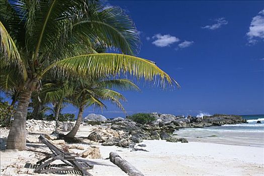 折叠躺椅,海滩,正面,玛雅,酒店,马雅里维拉,尤卡坦半岛,墨西哥