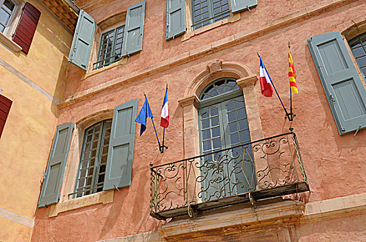 法国,沃克吕兹省,鲁西永,旗帜,窗户
