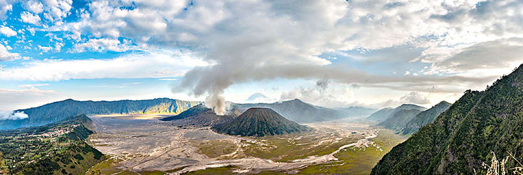 火山口,风景,火山,烟,婆罗莫,山,国家公园,爪哇,印度尼西亚,亚洲
