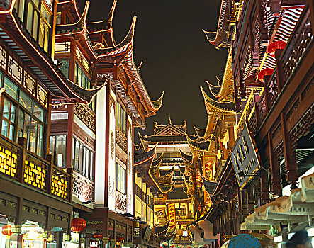 中国,上海,购物,区域,商业,晚间,序列,亚洲,城区,房子,建筑,风格,彩灯,光亮,景象