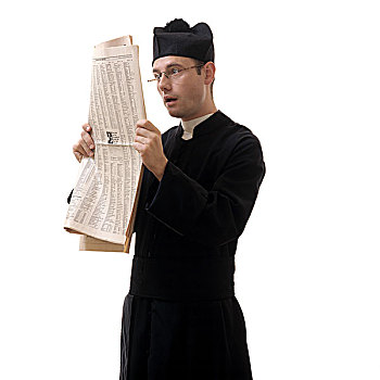 天主教,牧师,读,财经报纸