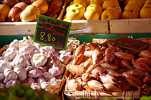 街边市场,货摊,蒜,葱类,洋葱,法国