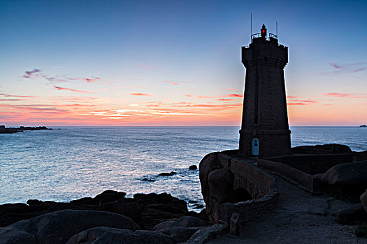 灯塔,日落,布列塔尼半岛,法国