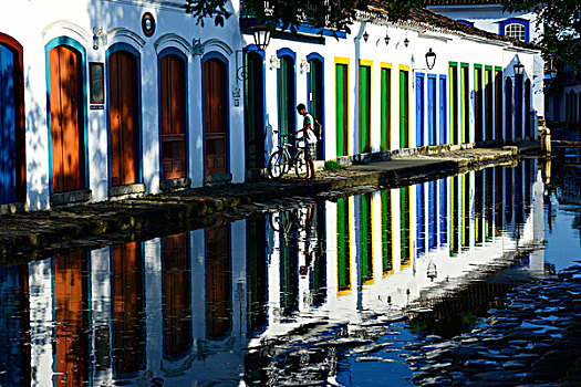 反射,房子,洪水,街道,城镇,里约热内卢,巴西,南美