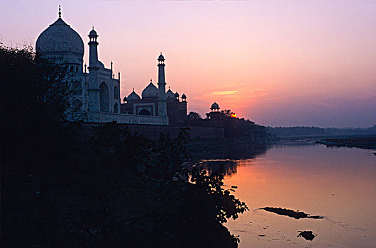 日落,泰姬陵,阿格拉,北方邦,印度,亚洲