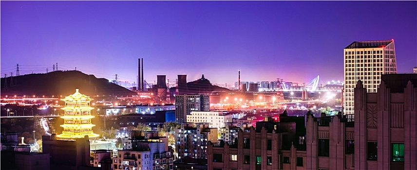 北京京西地区石景山门头沟首钢园夜景全景