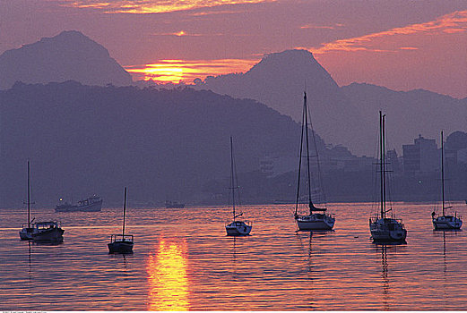 船,日落,里约热内卢,巴西
