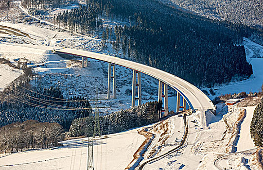 高速公路,高架桥,雪,藻厄兰,北莱茵威斯特伐利亚,德国,欧洲