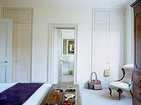传统,卧室,白色,合适,衣柜,浪漫,软垫,椅子