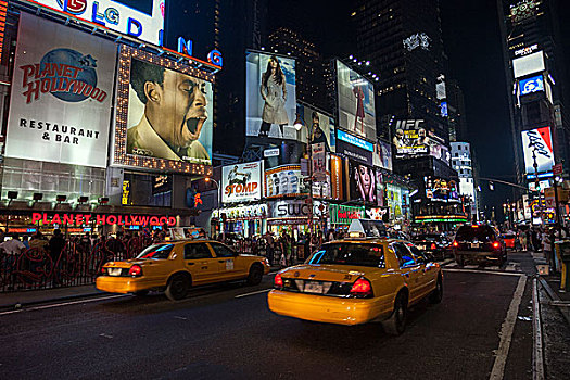 出租车,光亮,广告,夜晚,时代广场,曼哈顿中城,纽约,美国