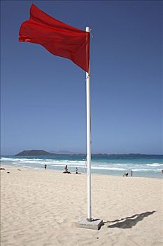 红色,旗帜,海滩,指示,游泳,禁止,干盐湖,靠近,科拉莱霍,北方,岛屿,富埃特文图拉岛,加纳利群岛,西班牙,欧洲