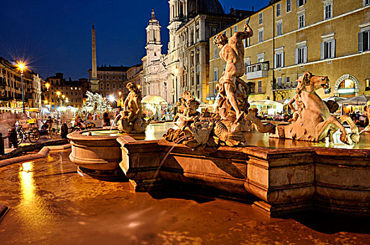 内图诺,喷泉,大教堂,教堂,广场,纳维纳,罗马,拉齐奥,意大利,欧洲