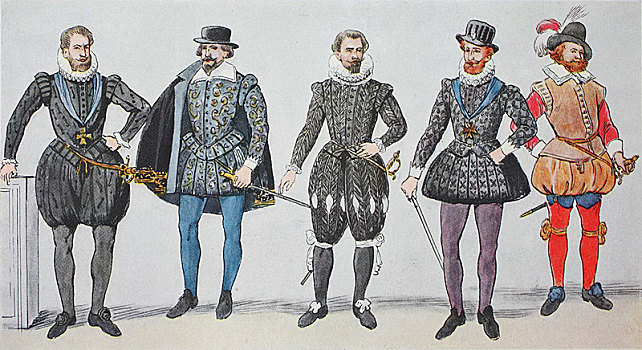 时尚,服饰,衣服,法国,左边,亨利四世,两个,贵族,西班牙人,条纹,帽子,羽毛,欧洲