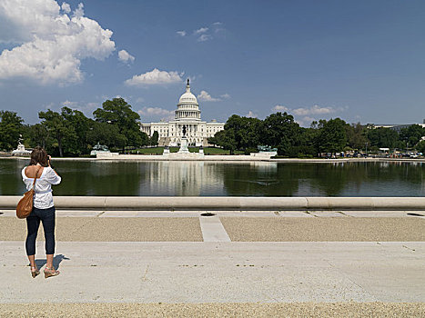 女人,照相,国会大厦建筑,华盛顿特区,美国