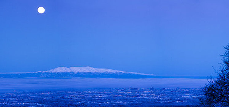景色,满月,上方,山,冬天,阿拉斯加