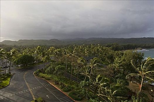 风,雨,海岸,考艾岛,夏威夷