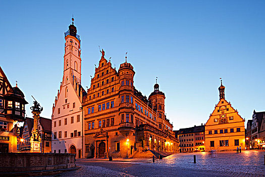市政厅,建筑,马尔克特广场,罗腾堡,浪漫大道,中间,弗兰克尼亚,巴伐利亚,德国,欧洲