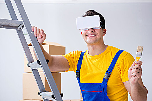 油漆工,承包,工作,虚拟现实,护目镜