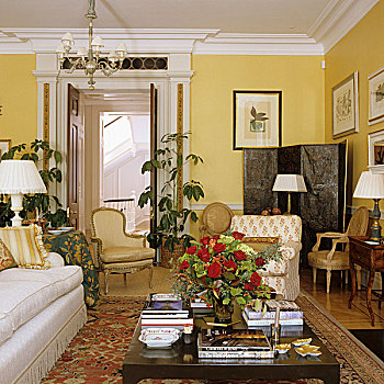 生活方式,房间,黄色,沙发,老式,扶手椅,茶几