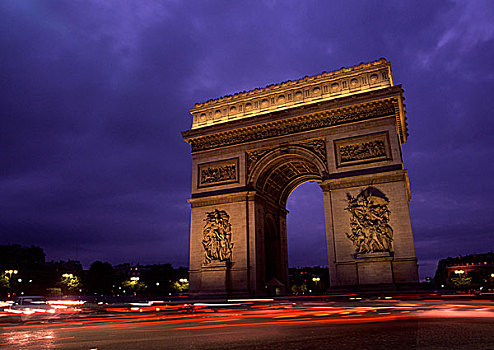 巴黎,法国,著名,拱形,纪念建筑,日落